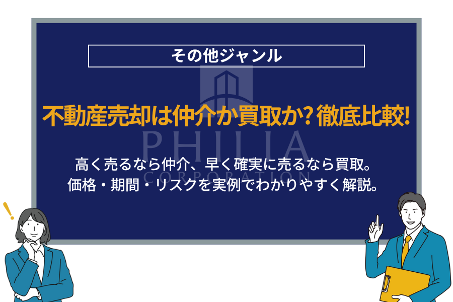 不動産売却は仲介か買取か？徹底比較！｜高く売るなら仲介、早く確実に売るなら買取。価格・期間・リスクを実例でわかりやすく解説します。