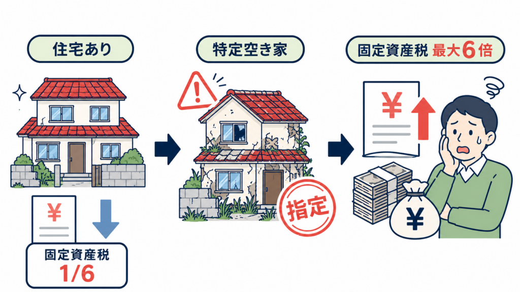 特定空家に指定されると固定資産が６倍になる図解