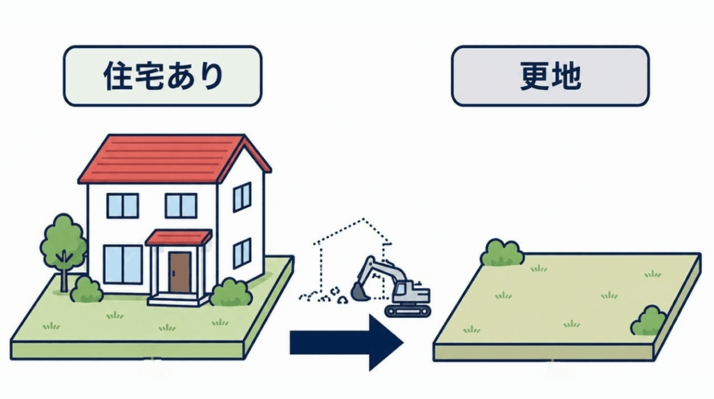 空き家を解体して更地にしているイラスト