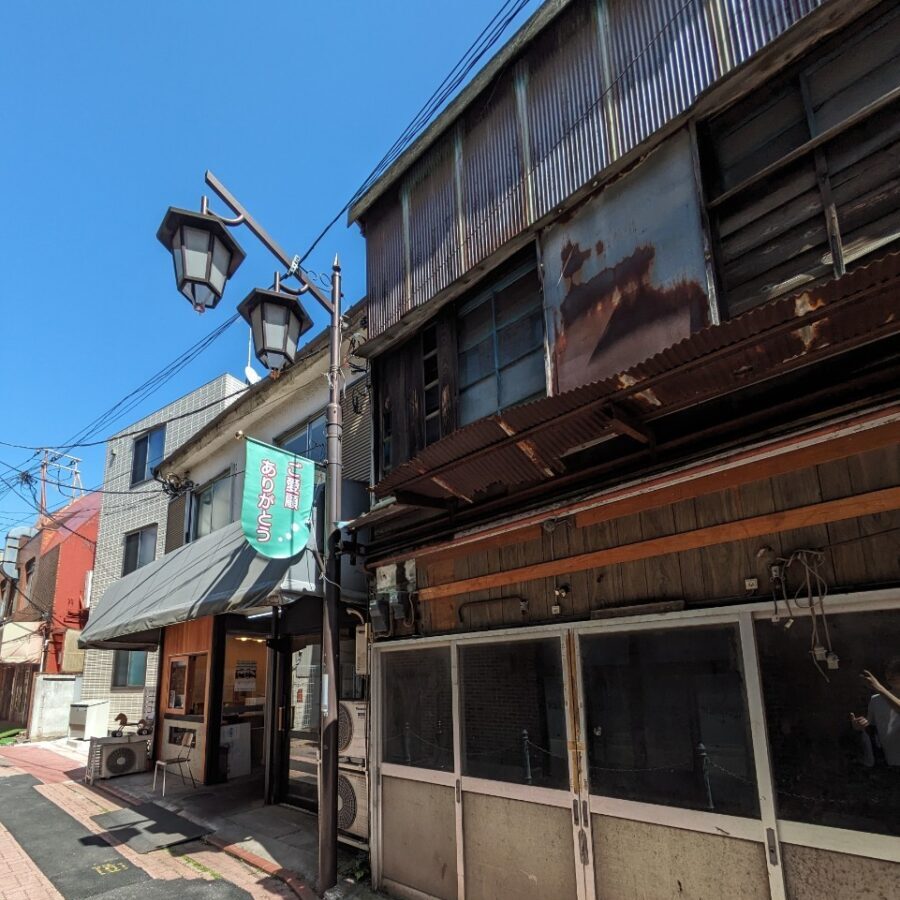 大田区上池台1丁目　連棟（長屋）経年劣化が見受けられる物件写真 　錆びたトタン屋根が印象的