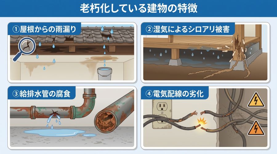 老朽化している建物の特徴を解説している