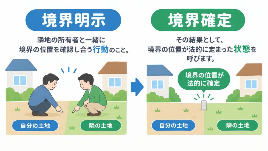 境界明示と境界確定の違いの図解