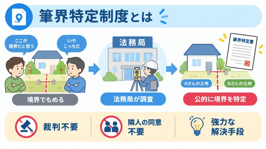 筆界特定制度の流れと特徴の図解